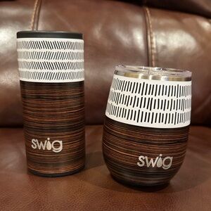 Swig Brown and White Slim Can and Wine Tumbler Set